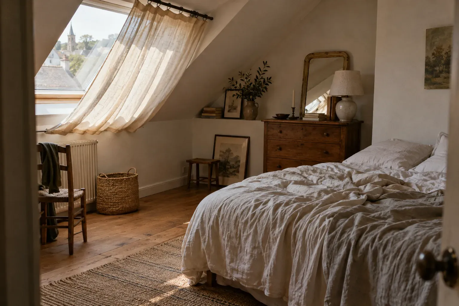 Intérieur de maison, linge et lumière naturelle